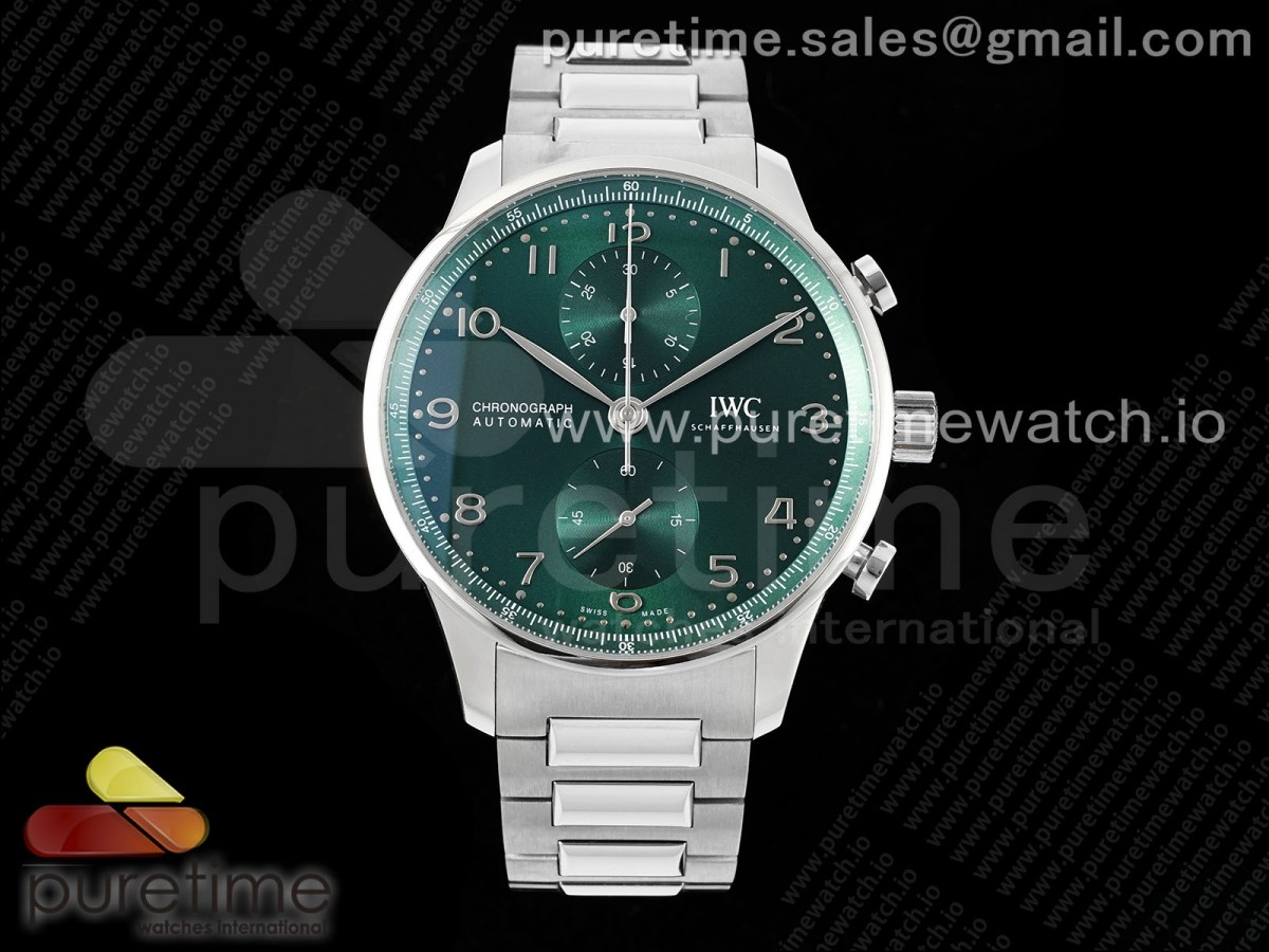 [AZF] IWC Portuguese Chrono IW3716 SS Green Dial on SS Bracelet A69355 V2