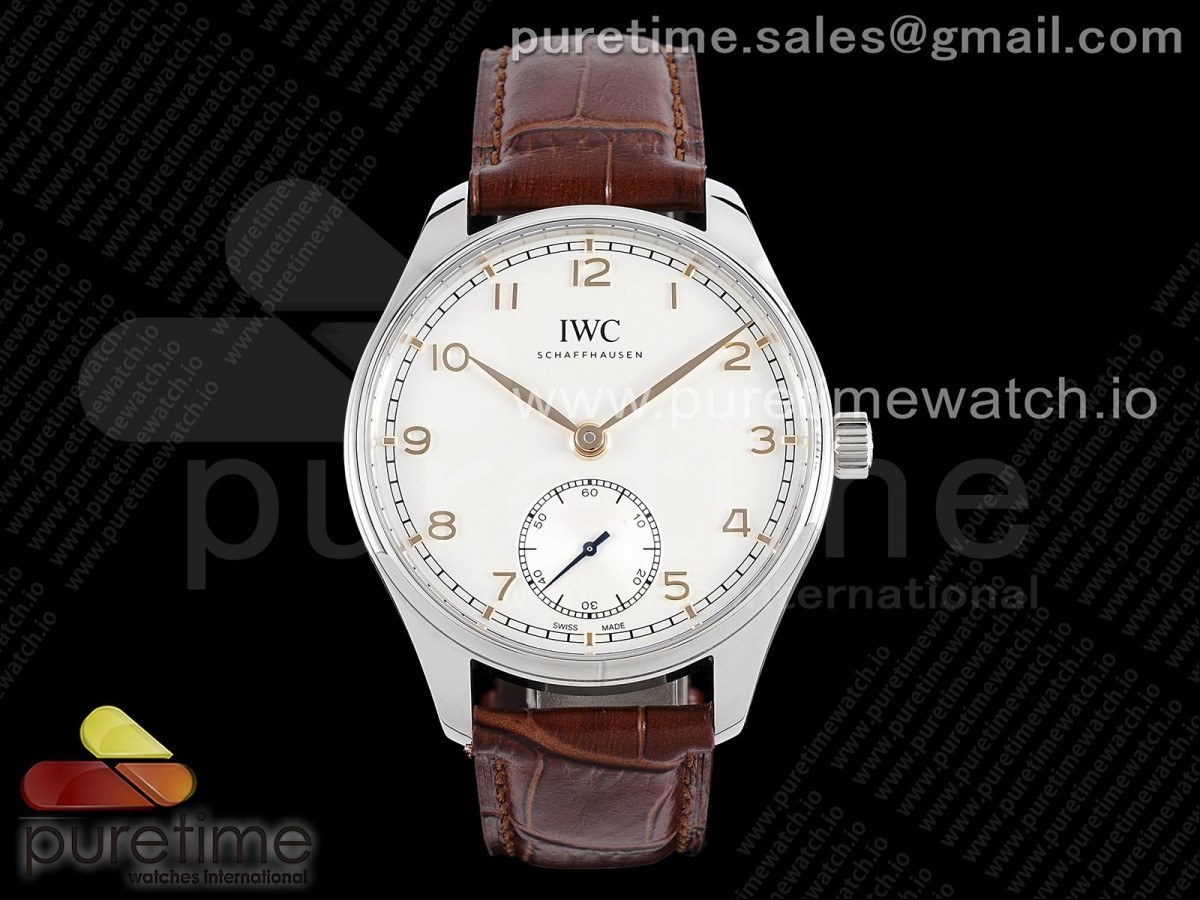 [ZF] IWC Portuguese IW358303 SS White Dial RG Markers on Brown Leather Strap A82200