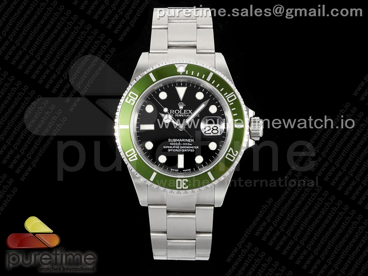 [ARF] Rolex Submariner 16610 LV Green No Rehaut Engraving 904L Steel on SS Bracelet SH3135 V2