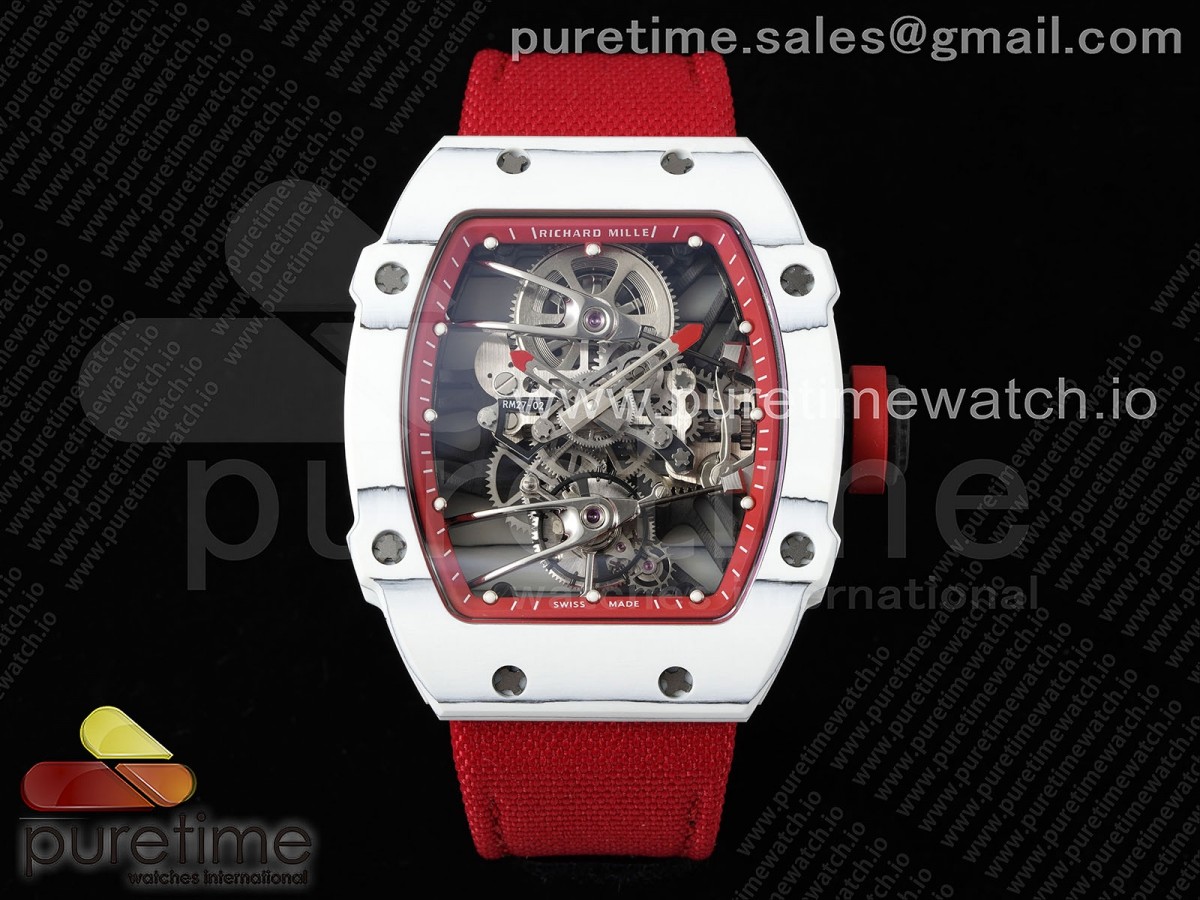 [RMF] Richard Mille RM027-02 Nadal Real Tourbillon White Forge Carbon Red Inner Bezel on Red Nylon Strap