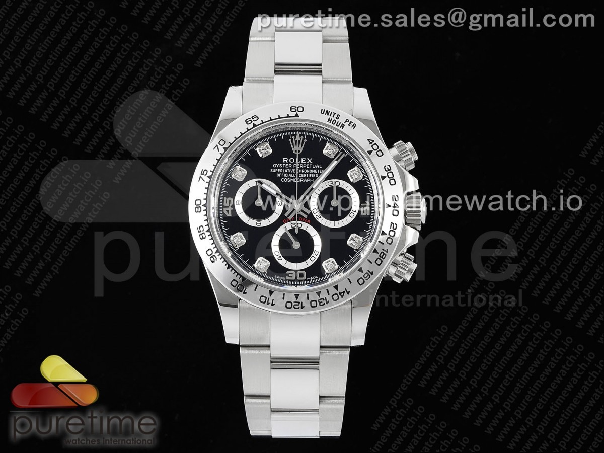 [BTF] Rolex Daytona 116509 904L SS Case and Bracelet Black Diamonds Dial SA4130