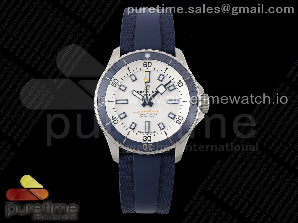 [BLSF] Breitling SuperOcean Automatic 42 SS White Dial on Blue Rubber Strap A2824