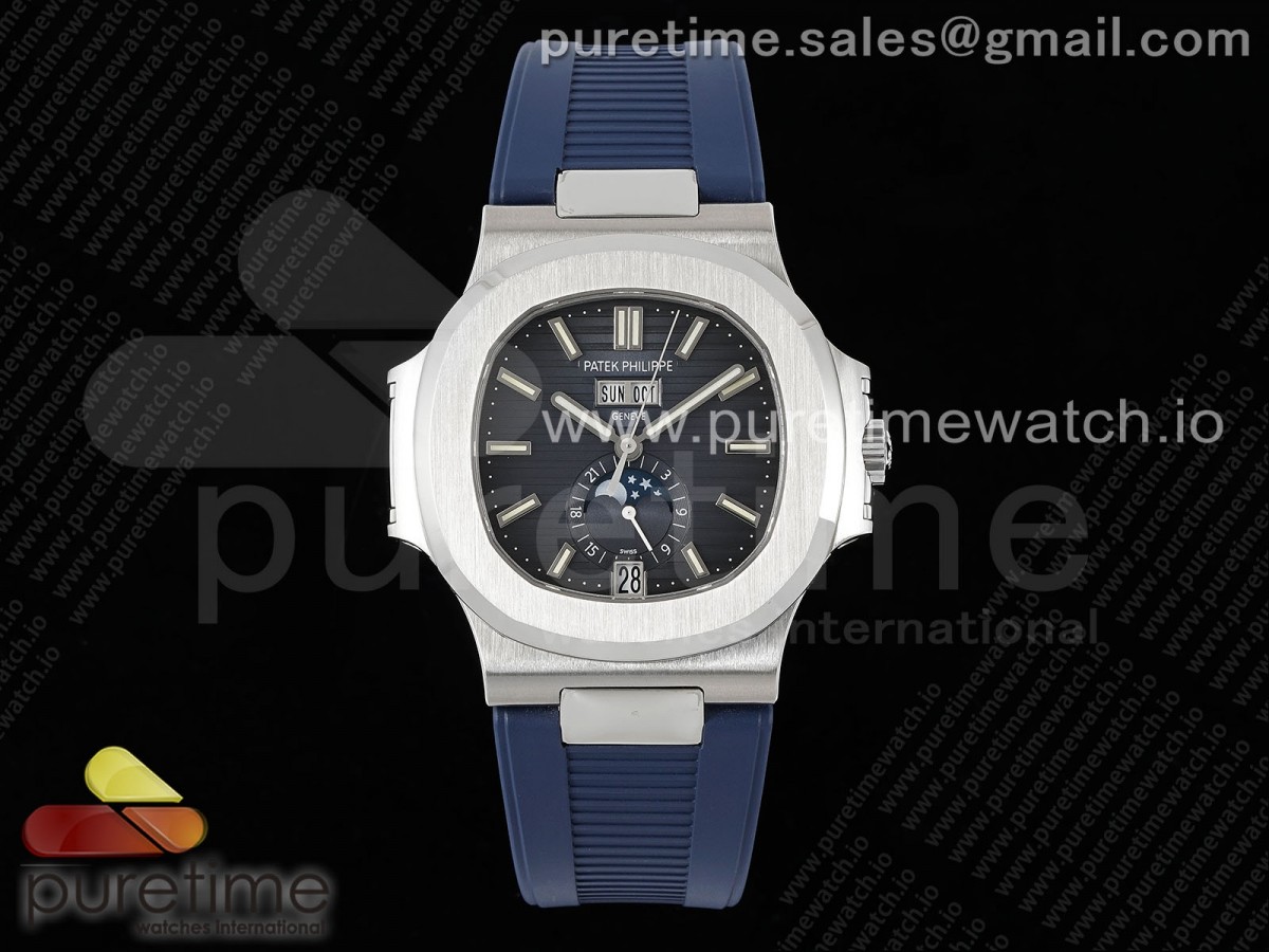 [PPF] Patek Philippe Nautilus 5726 Complicated SS Blue Textured Dial on Blue Rubber Strap A324