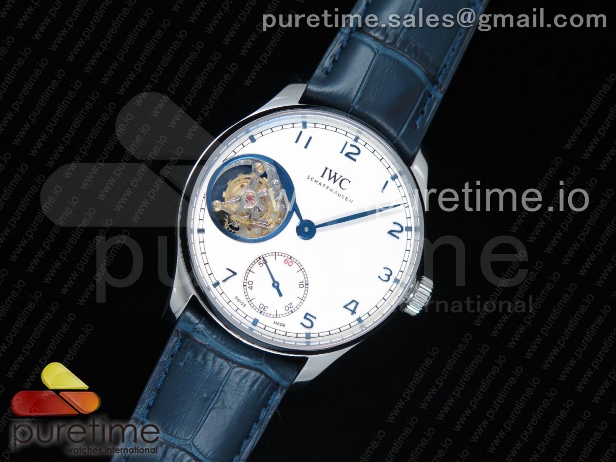 [ZF] IWC Portuguese Tourbillon IW5463 SS White Dial Blue Hands on Blue Leather Strap