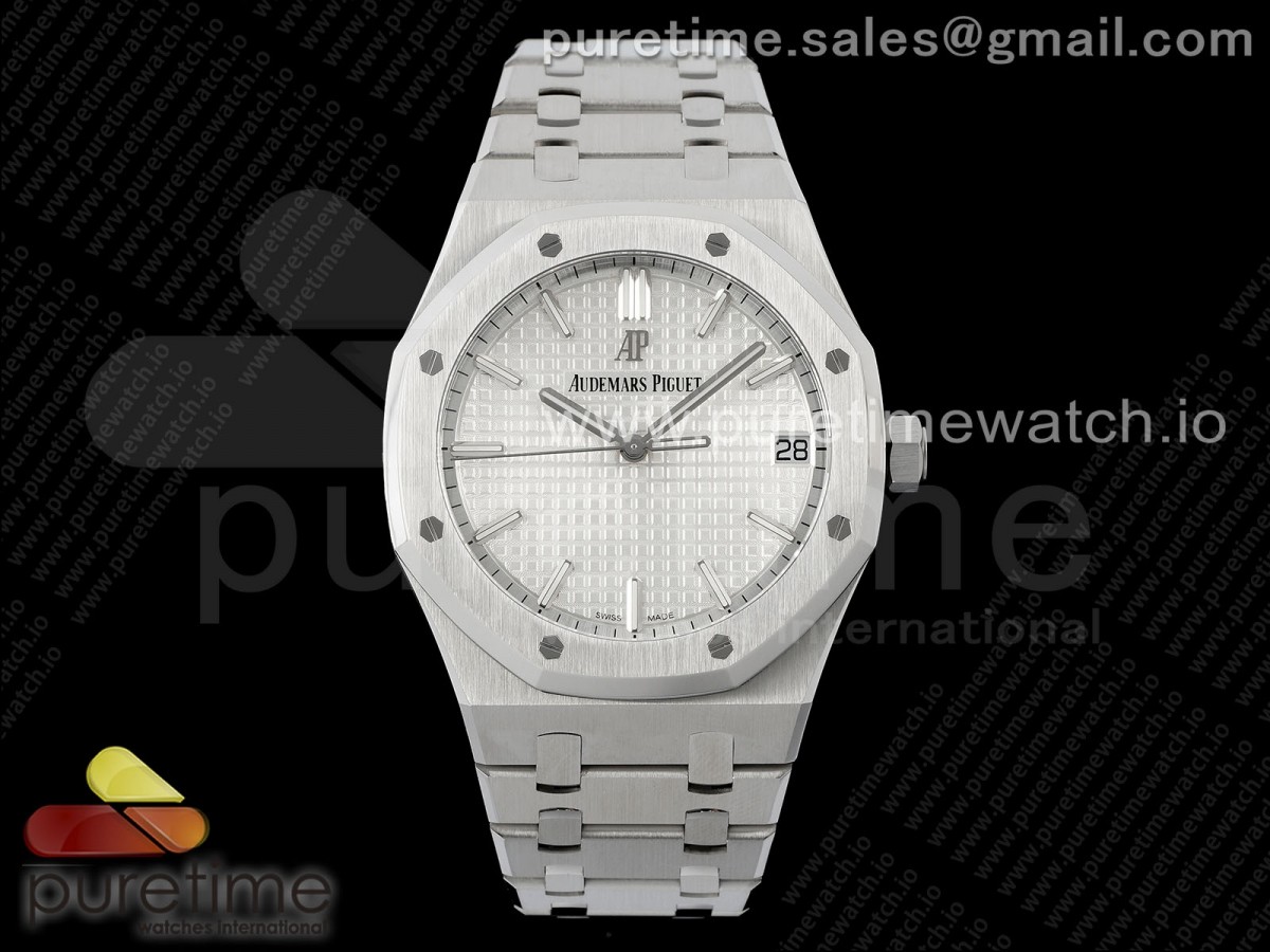 [ZF] Audemars Piguet Royal Oak 41mm 15500 SS White Textured Dial on SS Bracelet SA4302 Super Clone V3