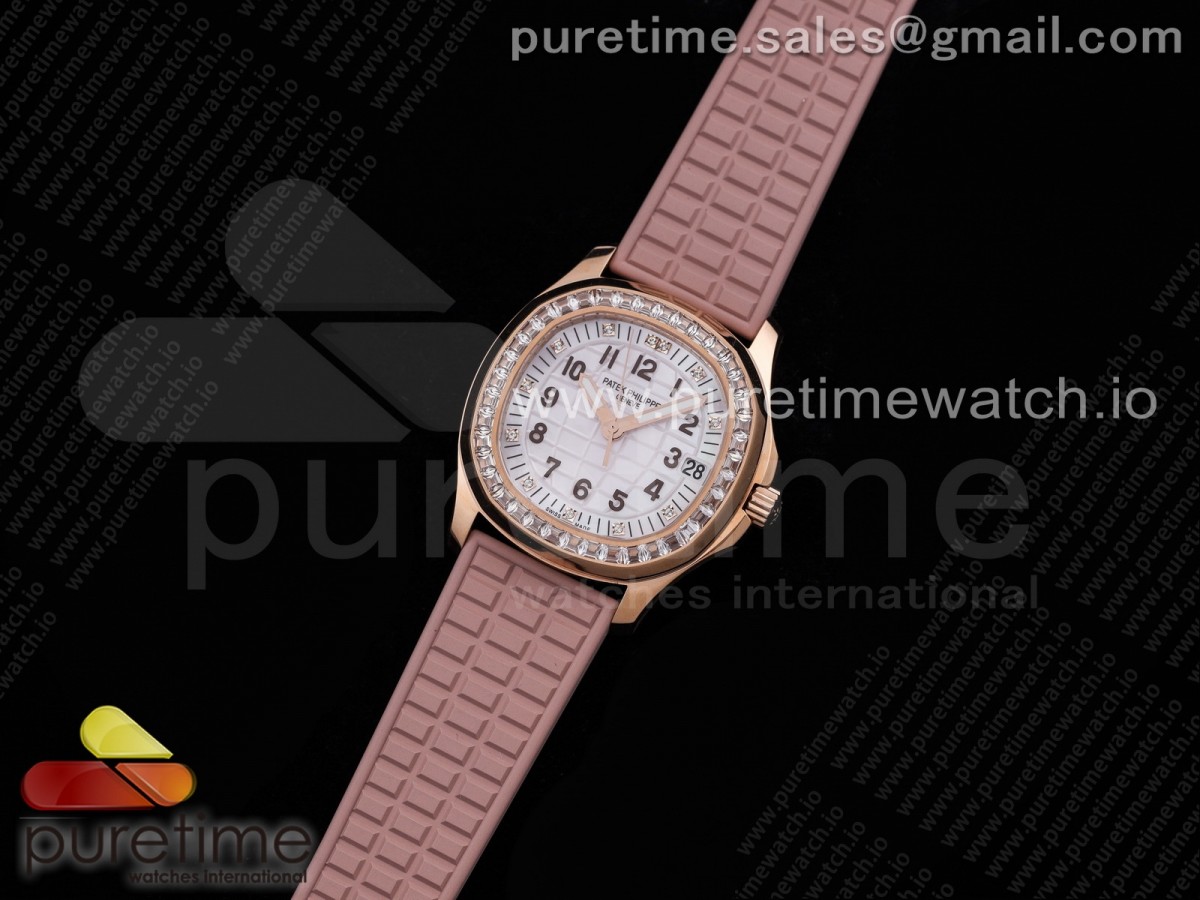 [PPF] Patek Philippe Aquanaut 5068 RG White Textured Dial on Pink Rubber Strap 324CS