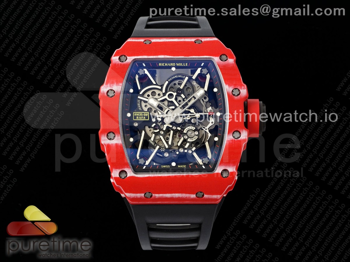 [ZF] Richard Mille RM035-02 Red Carbon Skeleton Dial on Black Rubber Strap NH05A V5