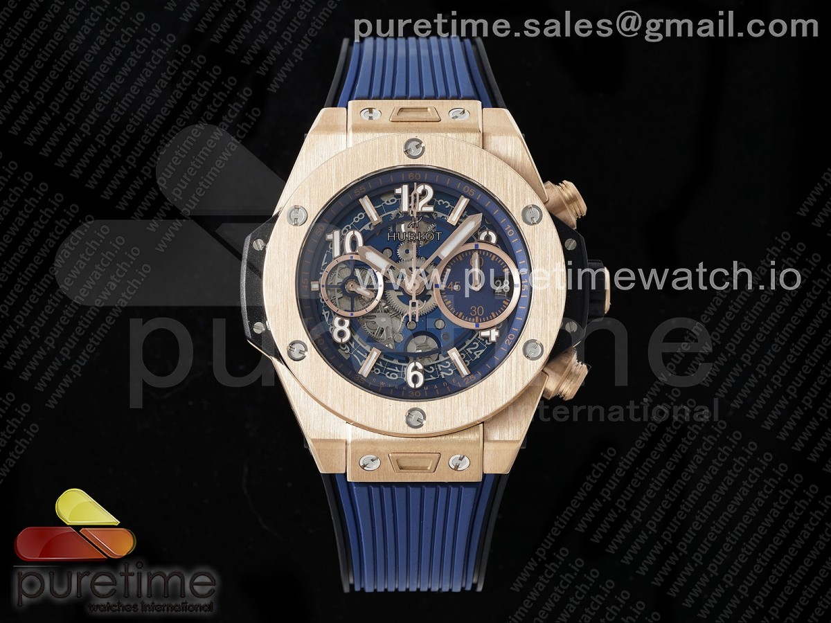 [BBF] Hublot Big Bang Unico 42mm RG Skeleton Dial on Blue Rubber Strap A1280 V2