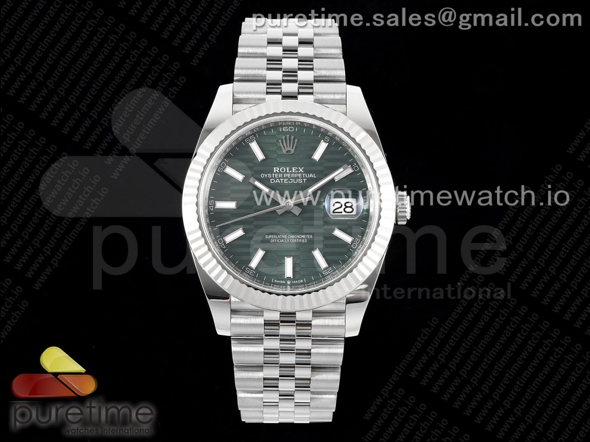 [Clean] Rolex DateJust 41 126334 904L Steel Green Texuted Dial on Jubilee Bracelet VR3235