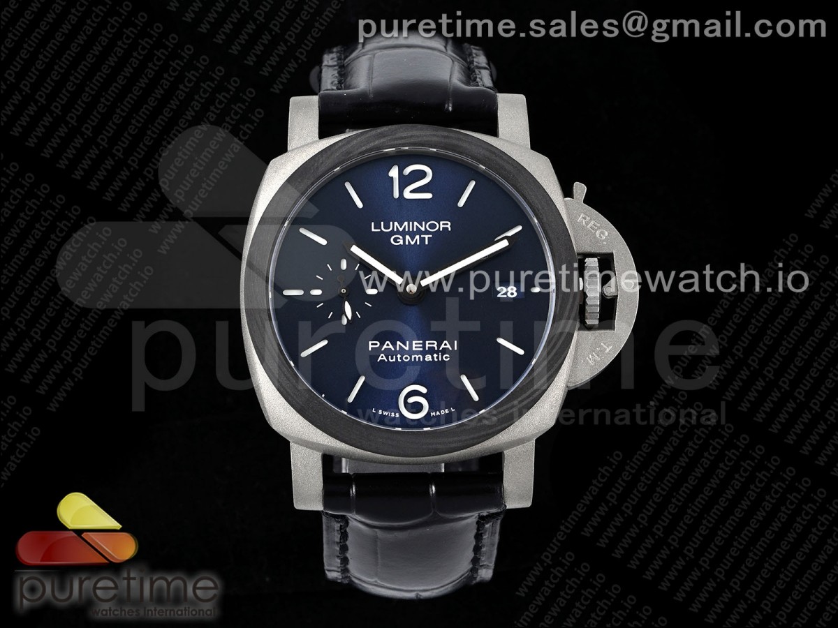 [VSF] Panerai PAM1279 X Luminor GMT 42mm Titanium Blue Dial on Black Leather Strap P.9011 Super Clone