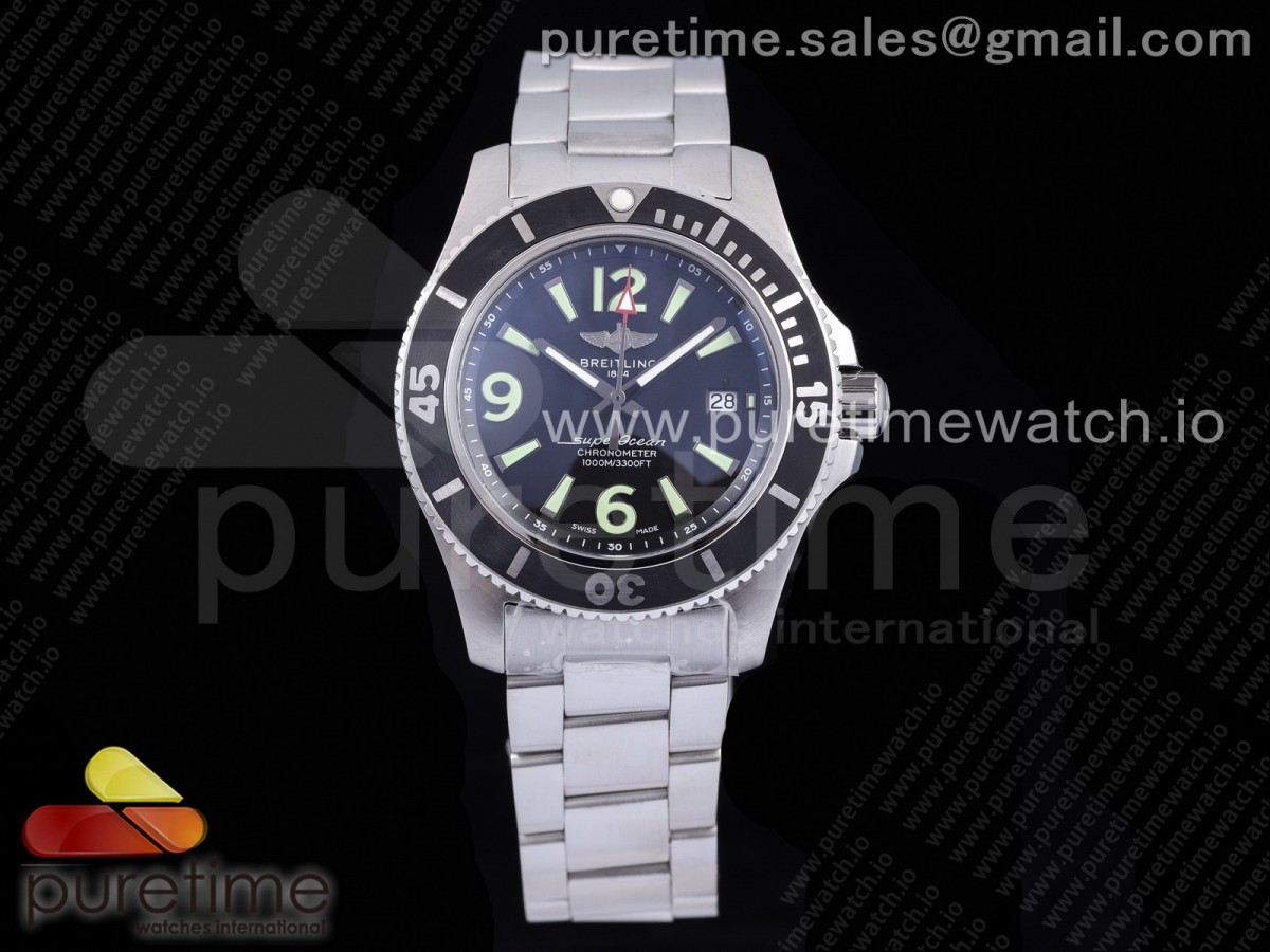 [TF] Breitling Superocean Automatic 44 Black Dial Black Bezel on SS Bracelet A2824