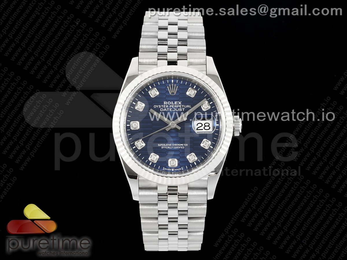 [VSF] Rolex DateJust 36 SS 126234 904L Steel Blue Textured Diamonds Dial on Jubilee Bracelet VS3235