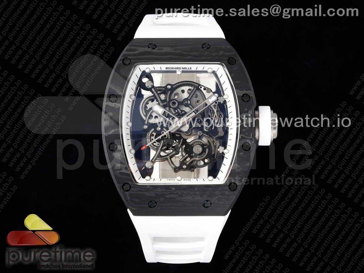 [BBR ] Richard Mille RM055 NTPT Skeleton White Dial on White Rubber Strap Clone RMUL2 V2