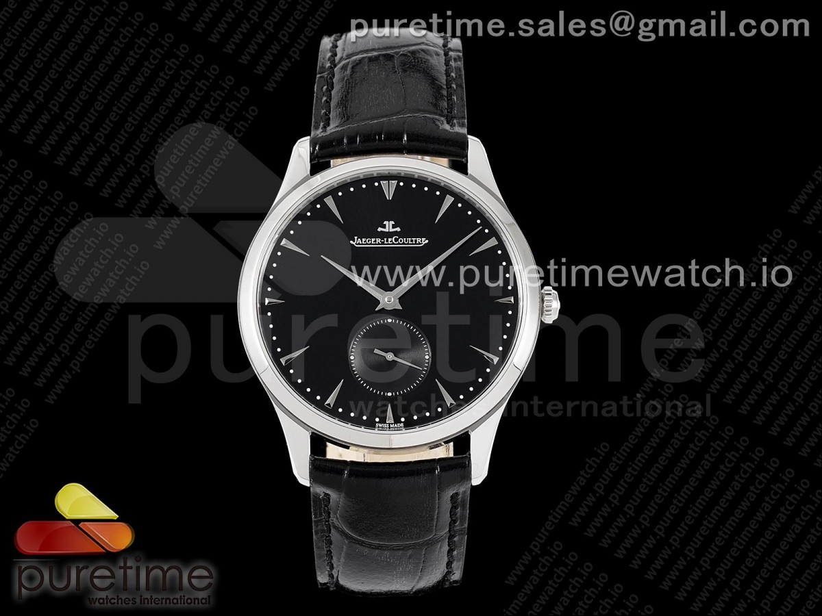 [ZF] Jaeger-LeCoultre Master Ultra Thin Small Second SS Black Dial on Black Leather Strap A896