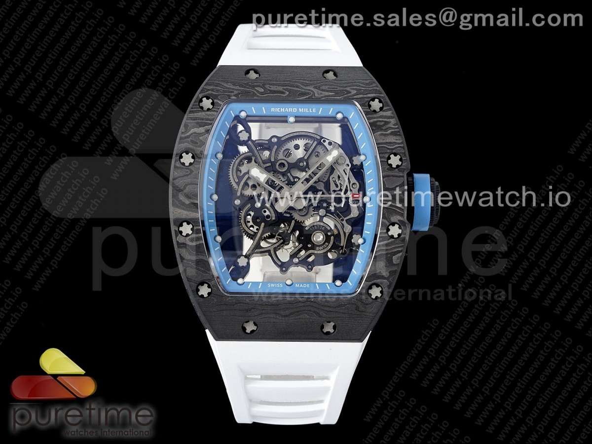 [RMF] Richard Mille RM055 NTPT Skeleton Blue Dial on White Rubber Strap Clone RMUL2