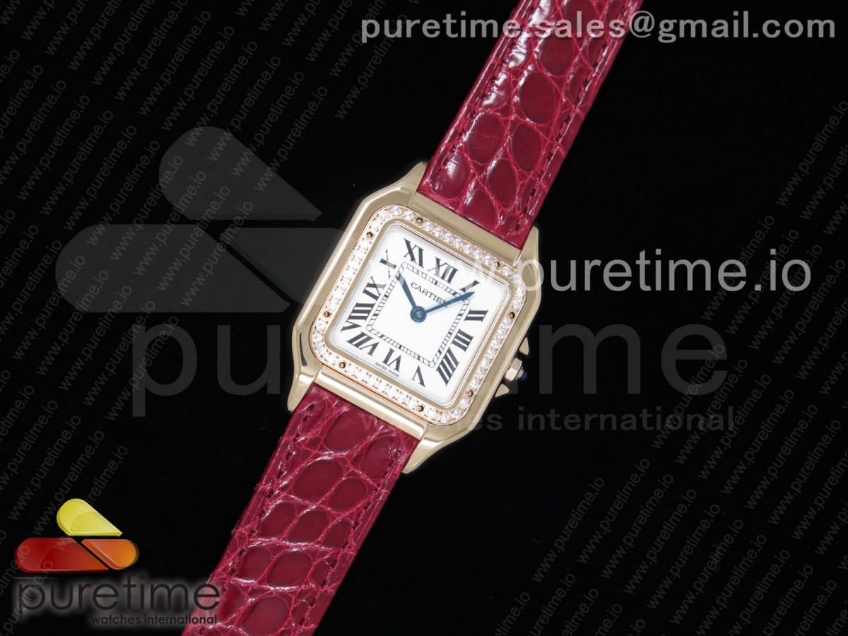 [K11] Cartier Panthère Secrete Ladies 27mm RG White Dial Diamonds Bezel on Red Croco Strap Ronda Quartz