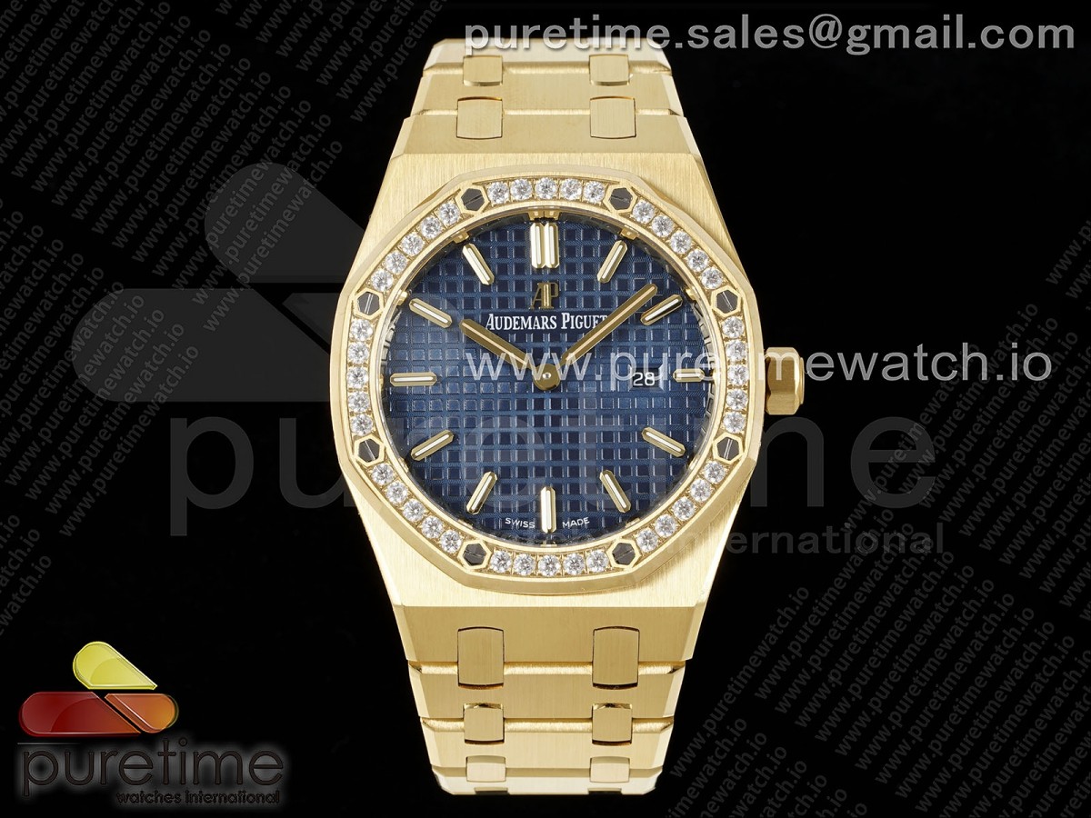 [ZF] Audemars Piguet Lady Royal Oak 33mm YG Blue Dial Diamonds Bezel on YG Bracelet ETA Quartz