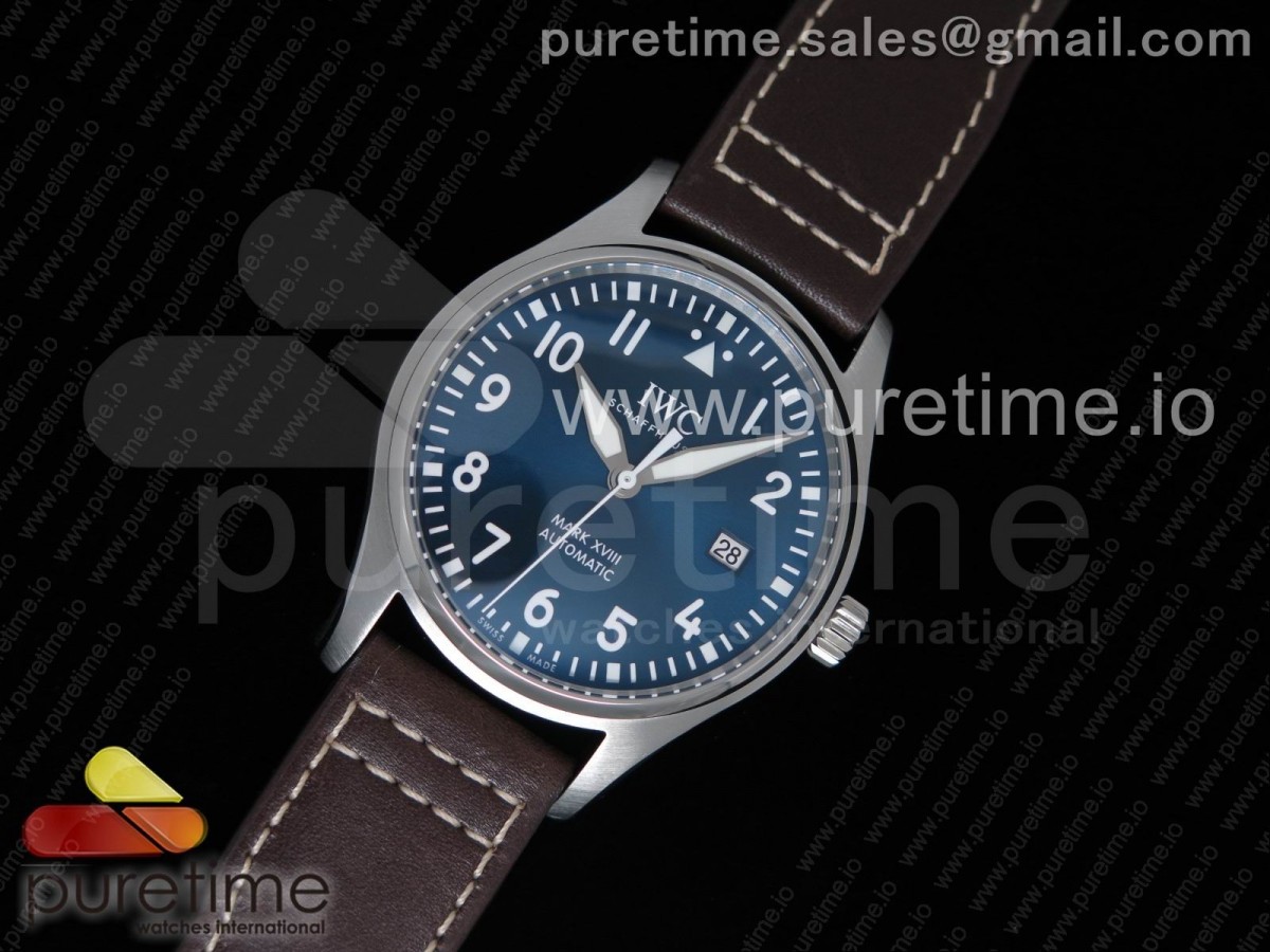 [V7F] IWC Mark XVIII IW327010 Le Petit Prince Blue Dial on Brown Leather Strap Swiss ETA2892