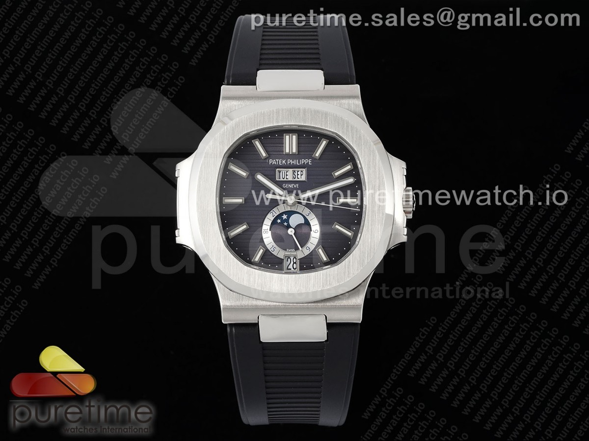 [PPF] Patek Philippe Nautilus 5726 Complicated SS Gray Textured Dial on Black Rubber Strap A324