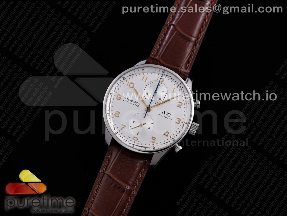 [ZF] IWC Portuguese Chrono IW371604 White Dial on Brown Leather Strap A69355