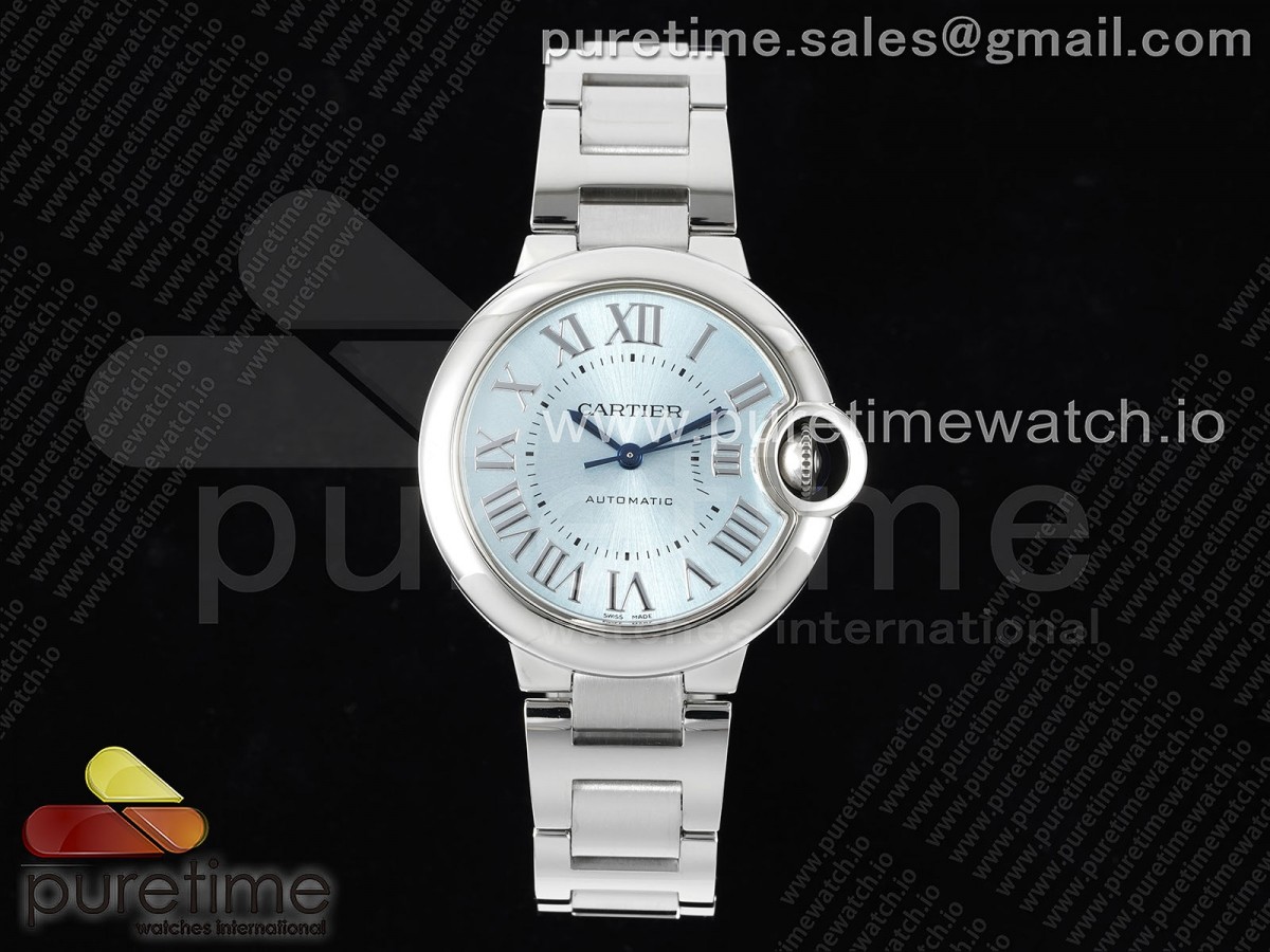 [3KF] Cartier Ballon Bleu 33mm SS Ice Blue Dial on SS Bracelet A076