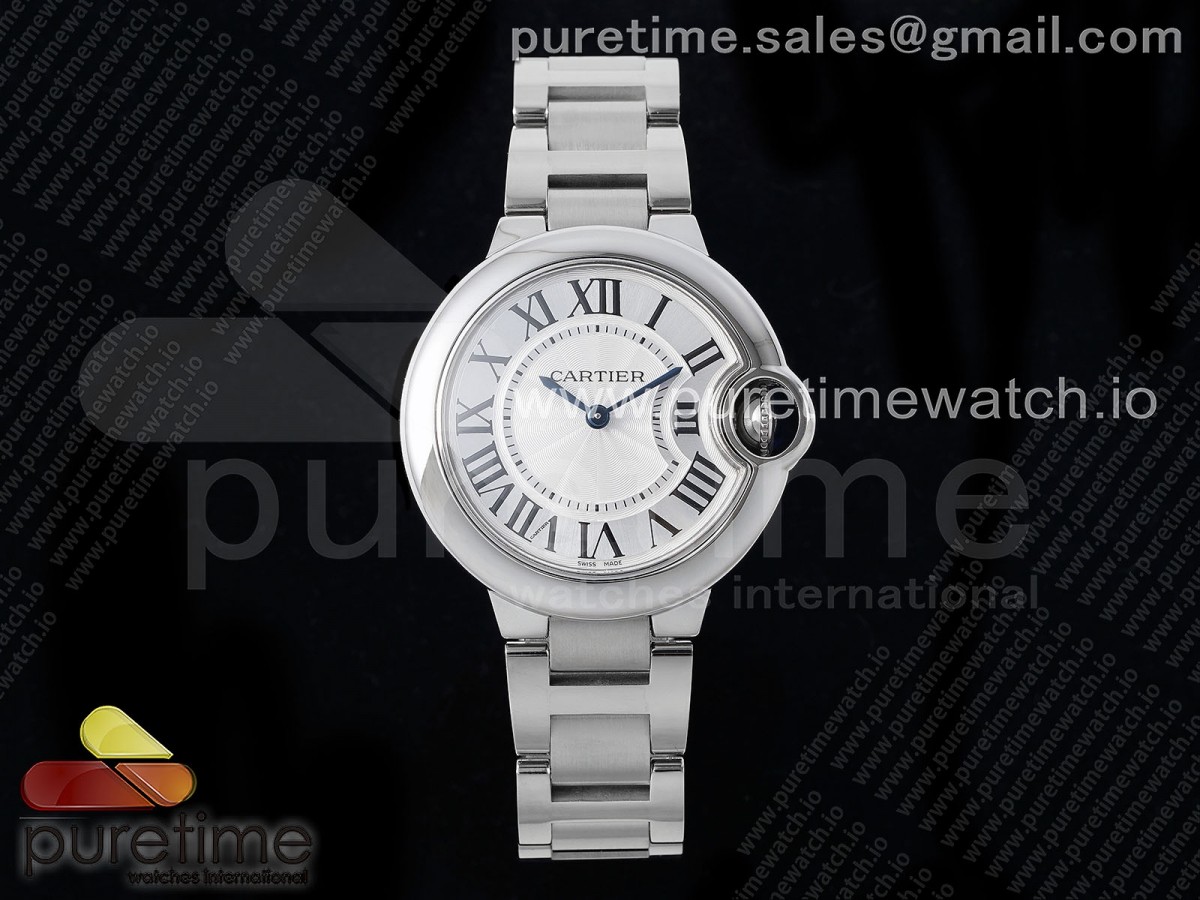 [CHF] Cartier Ballon Bleu 33mm SS White Textured Dial on SS Bracelet Jap Quartz