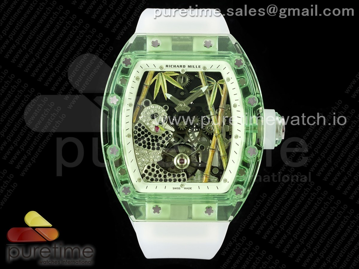 [RMF] Richard Mille RM026 Green Transparent Tourbillon Panda Skeleton Dial on Rubber Strap