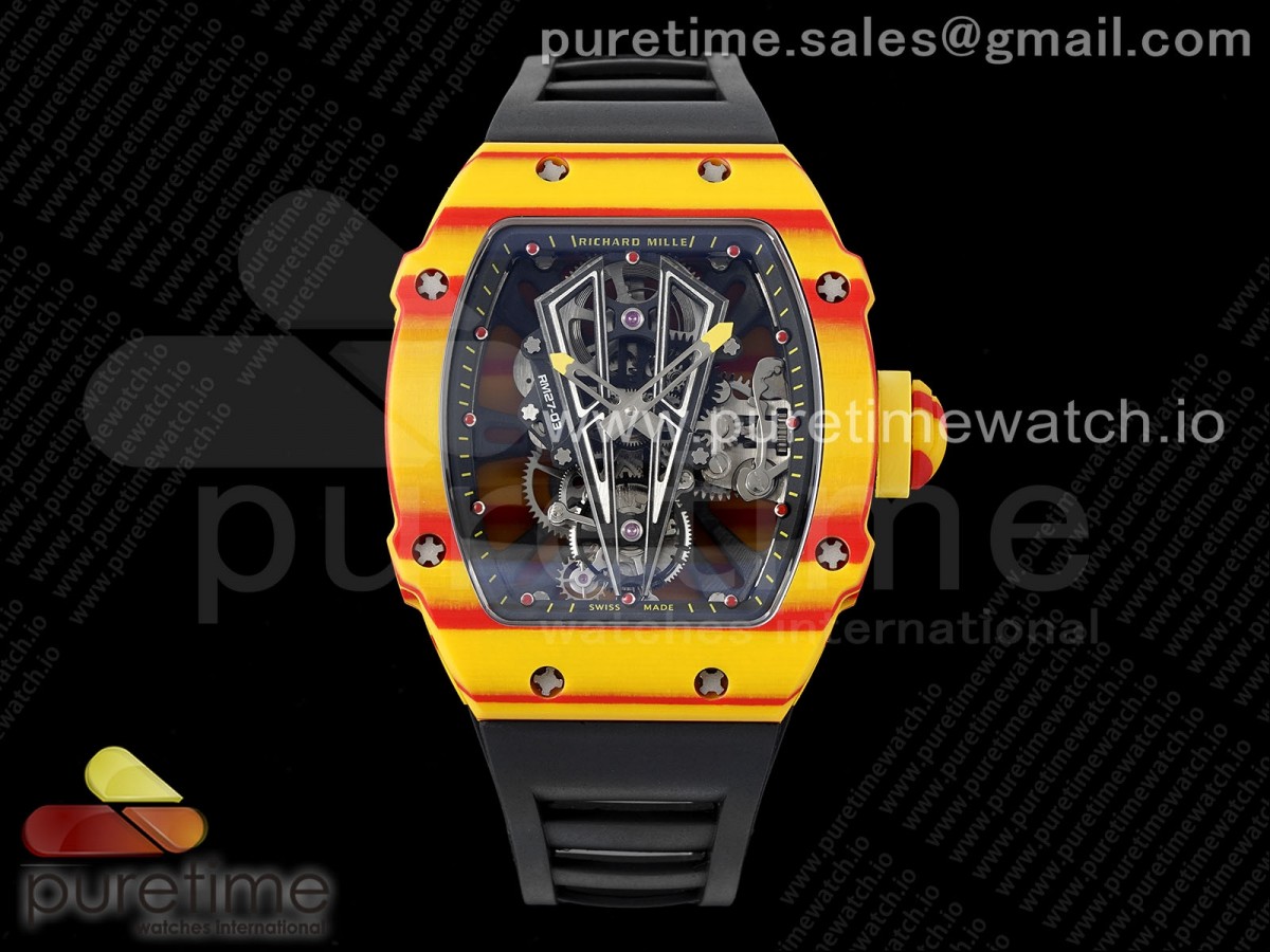 [RMF] Richard Mille RM027-03 Real Tourbillon Orange/Red Carbon Skeleton Dial on Black Rubber Strap