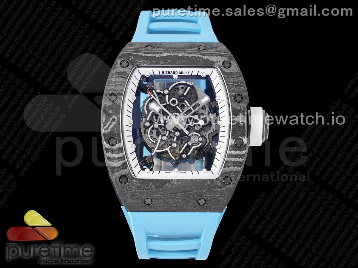 [ZF] Richard Mille RM055 Real NTPT Skeleton White Dial on Blue Rubber Strap NH05A V3