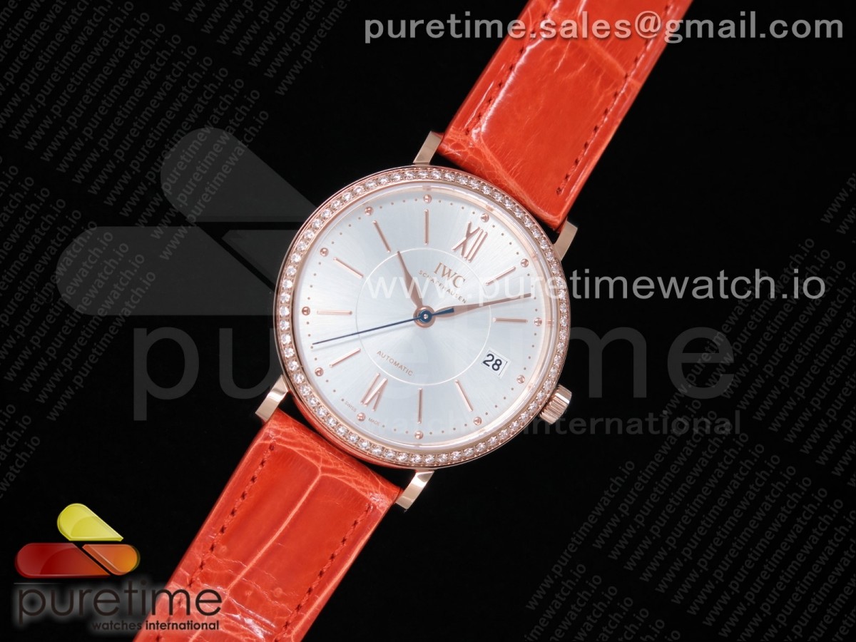 [M+F] IWC Portofino Automatic 37 RG Silver Dial on Orange Crocodile Strap A35111