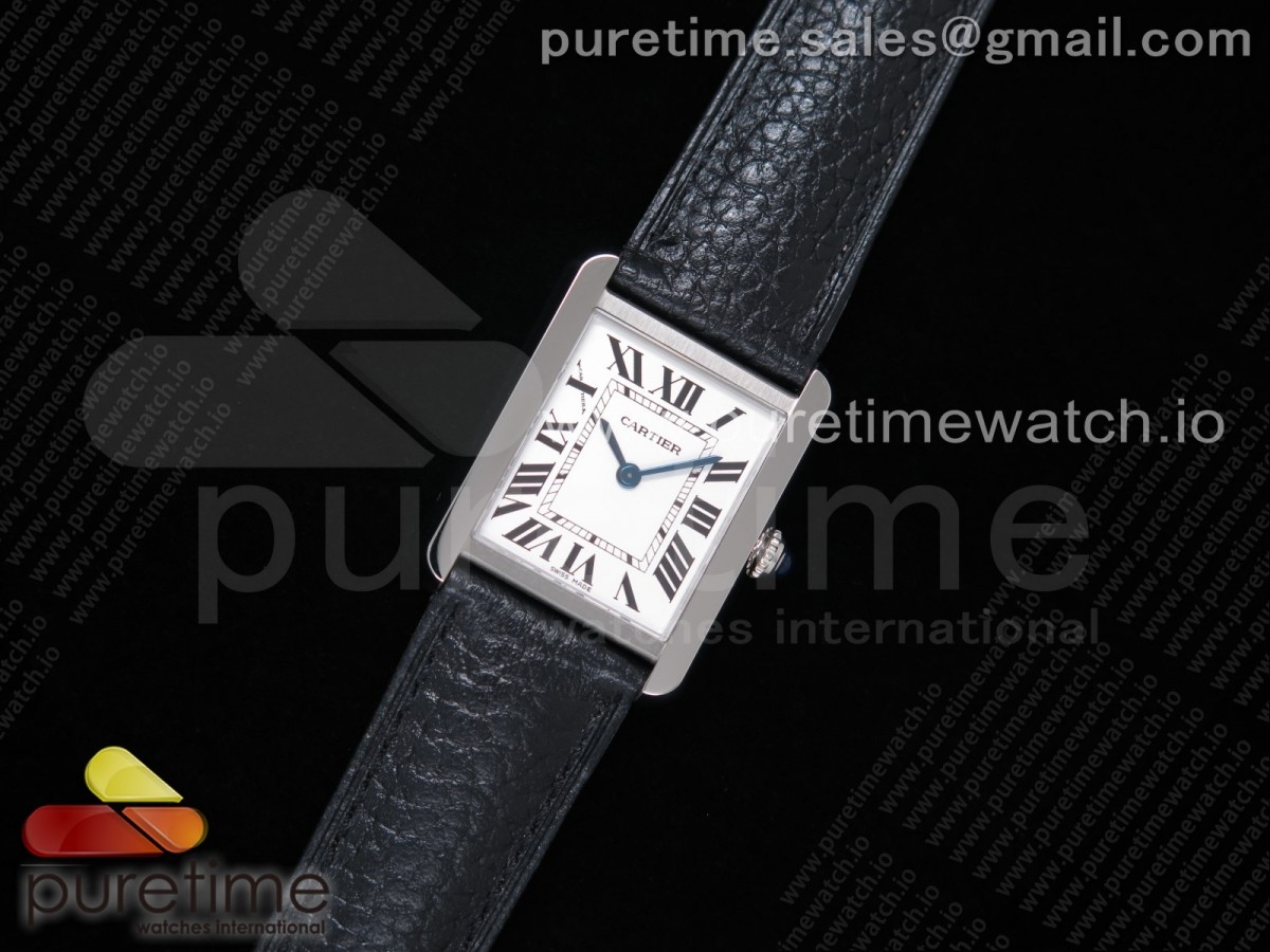 [K11F] Cartier Tank Solo 24.5mm SS White Dial on Black Leather Strap Ronda Quartz