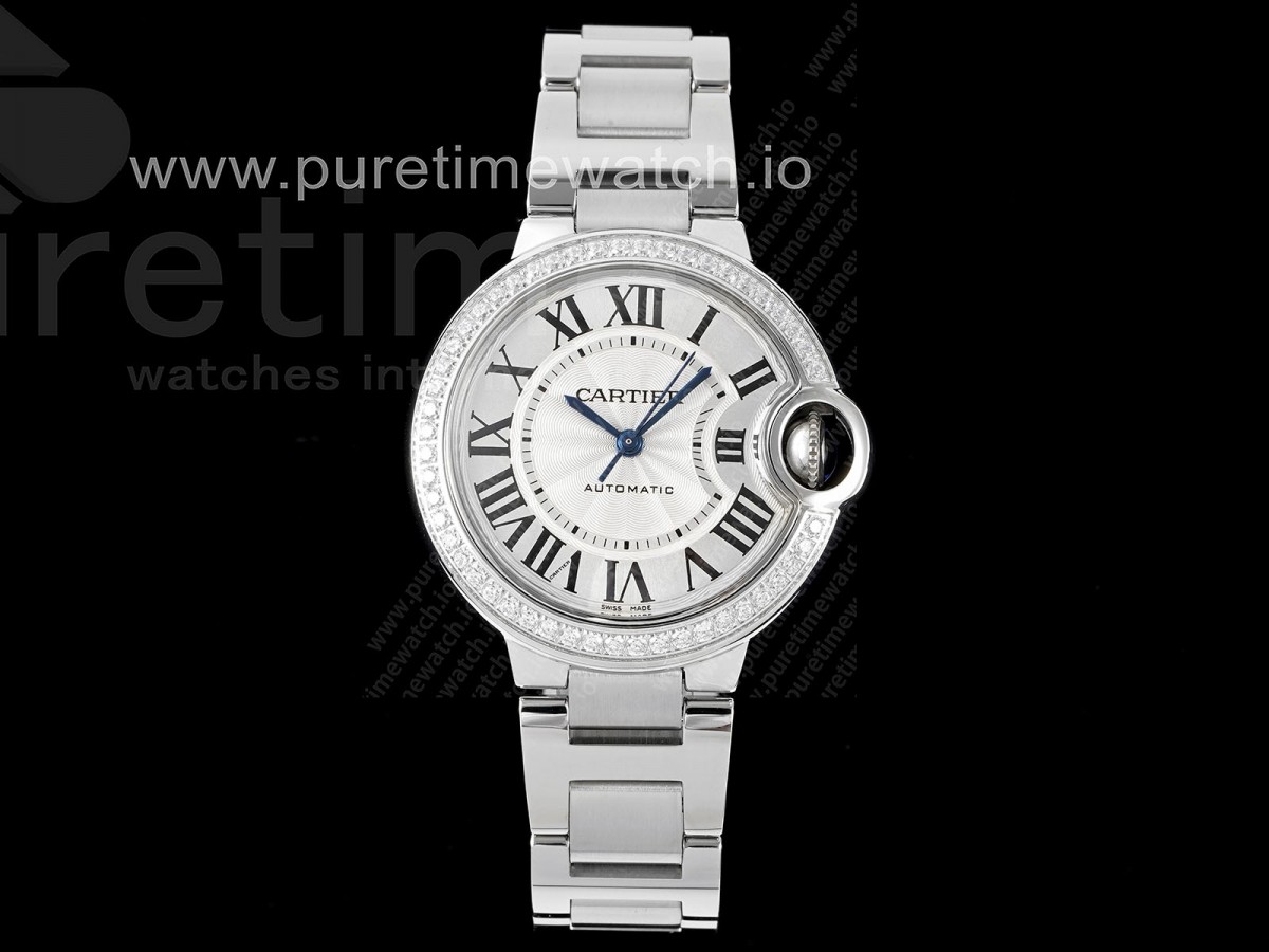 [3KF] Cartier Ballon Bleu 33mm SS White Dial Diamonds Bezel on SS Bracelet A076