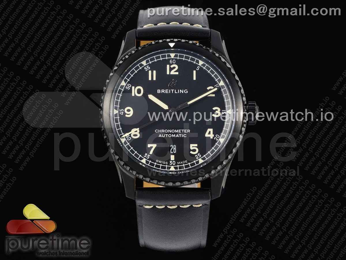 [TF] Breitling Navitimer 8 Automatic 41mm PVD Black Dial on Black Leather Strap A2824