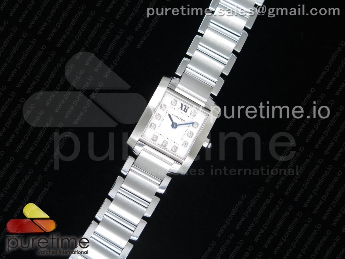 [K11F] Cartier Tank Francaise Ladies 20.3mm SS White Dial Diamonds Markers on SS Bracelet Ronda Quartz