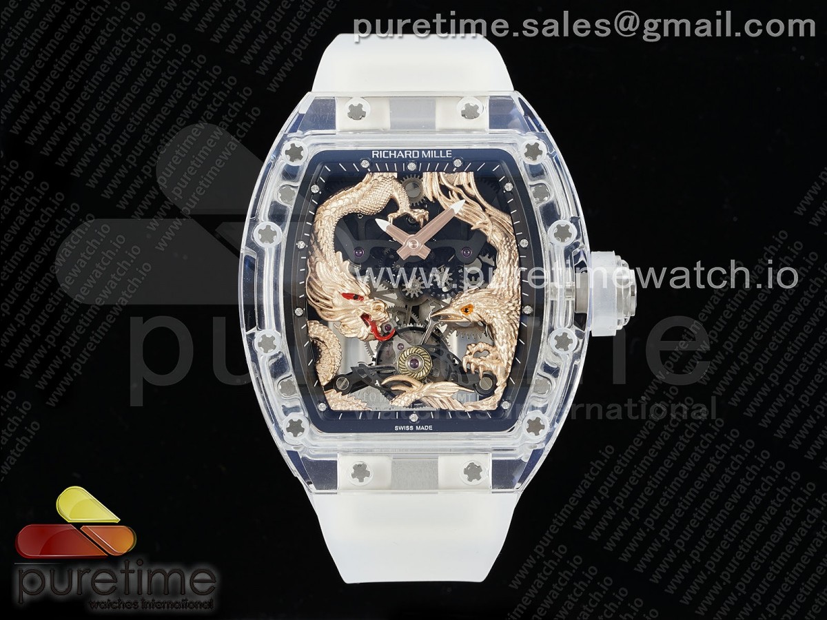 [RMF] Richard Mille RM57 Transparent Tourbillon Gold Dragon Eagle Dial on Transparent Rubber Strap