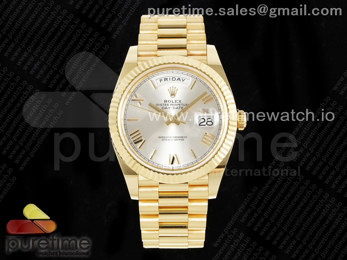 [ARF] Rolex Day Date 40 YG 228238 Silver Roman Dial on President Bracelet VR3255 (Gain Weight)