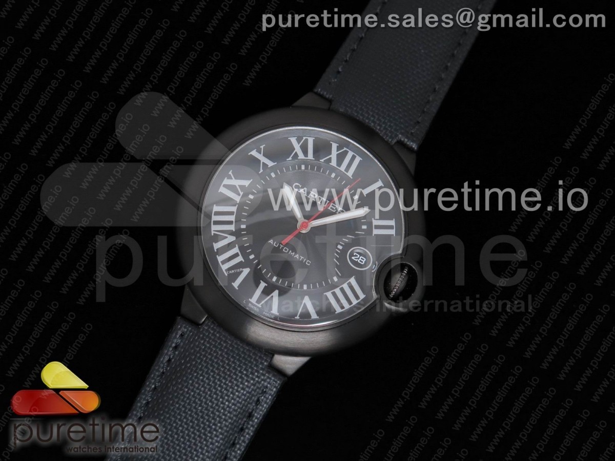 [AF] Cartier Ballon Bleu 42mm PVD Black Texture Dial on Black Nylon Strap A2892