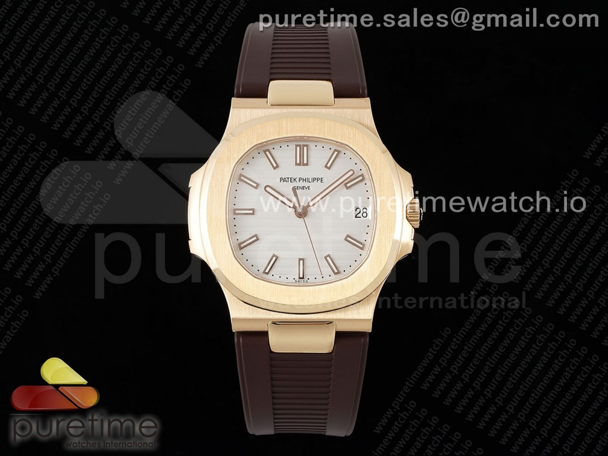 [PPF] Patek Philippe Nautilus 5711/1R White Textured Dial on Brown Rubber Strap 324CS V5