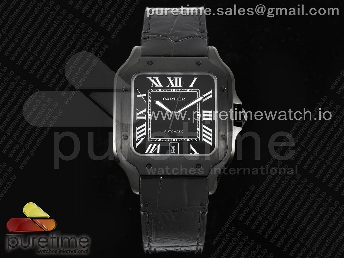 [3KF] Cartier Santos de Cartier 40mm PVD Black Dial on Black Leather Strap MIYOTA 9015