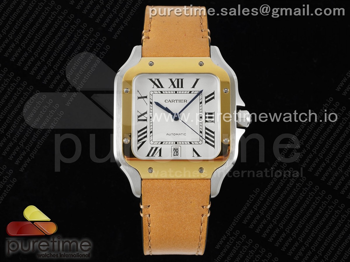 [3KF] Cartier Santos de Cartier 40mm White Dial YG Bezel on Brown Leather Strap MIYOTA 9015