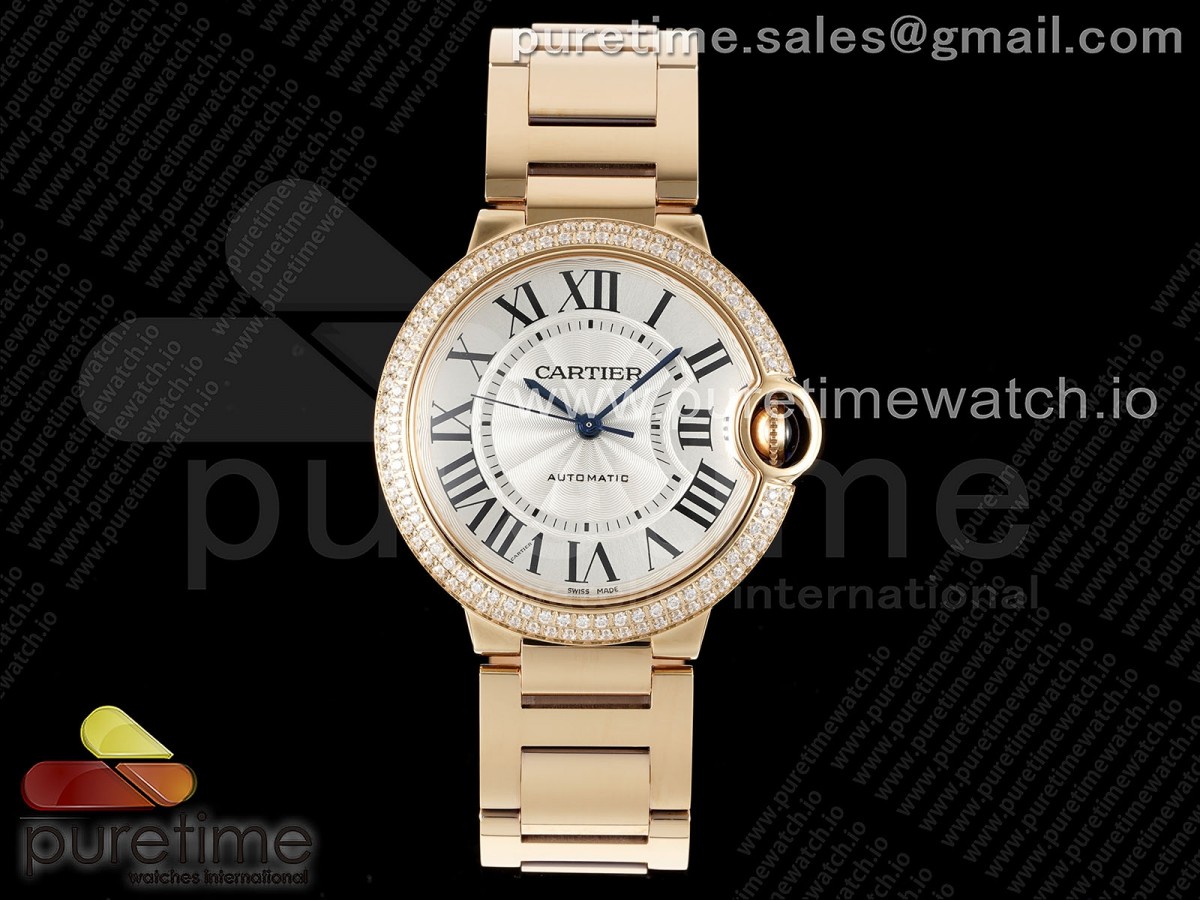 [3KF] Cartier Ballon Bleu 36mm RG White Dial 2 Lines Diamonds Bezel on RG Bracelet A076