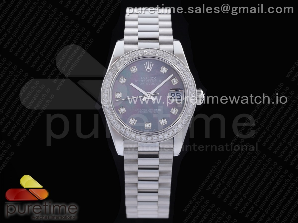 [GMF] Rolex DateJust 31 Ladies 278289 316L Steel Gray MOP Dial Diamonds Bezel and Markers on President Syle Bracelet