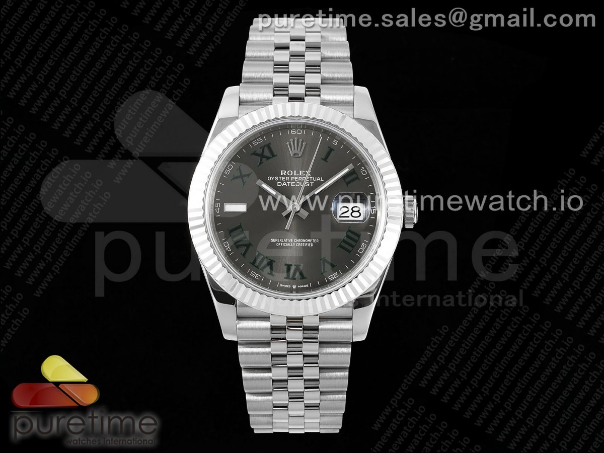 [VSF] Rolex DateJust 41 126334 904L SS Gray Dial Green Roman on Jubilee Bracelet VS3235