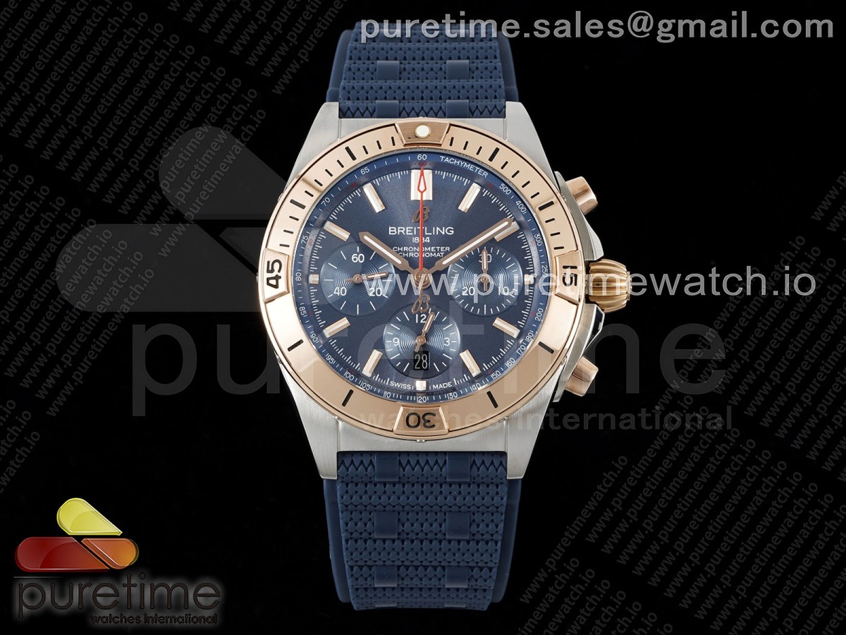 [TF] Breitling Chronomat B01 42mm SS/RG Blue Dial on Blue Rubber Strap A7750