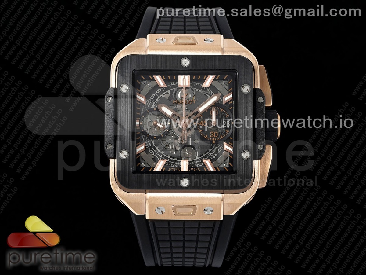 [BBF] Hublot Square Bang Unico 42mm RG Skeleton Dial Ceramic Bezel on Black Rubber Strap A1280