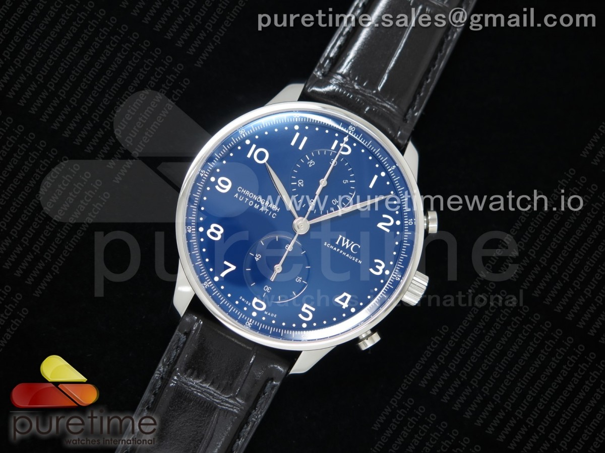 [ZF] IWC Portugieser Chronograph Edition “150 Years” IW371601 Blue Dial on Black Leather Strap A7750 (Slim Movement)