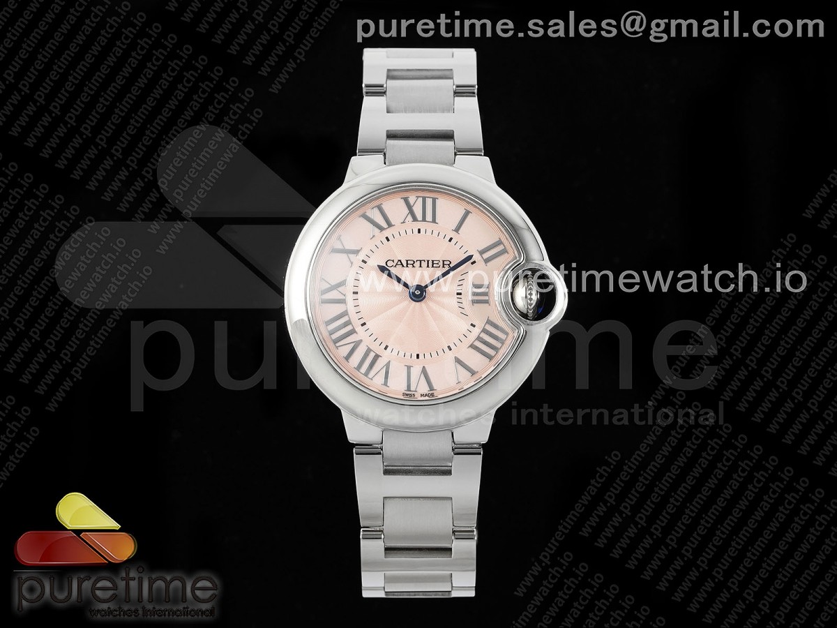 [AF] Cartier Ballon Bleu 33mm SS Pink Textured Dial on SS Bracelet Ronda Quartz