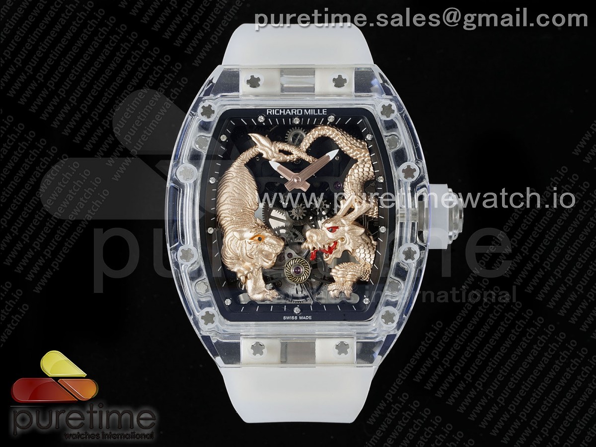 [RMF] Richard Mille RM51 Transparent Tourbillon RG Tiger/Dragon Dial on Transparent Rubber Strap