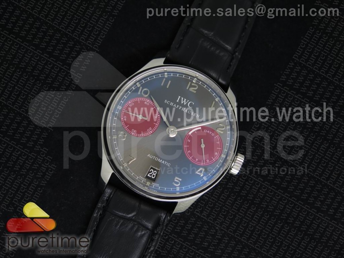 [ZF] IWC Portuguese Real PR IW500126 Gray/Red Dial on Black Leather Strap A52010