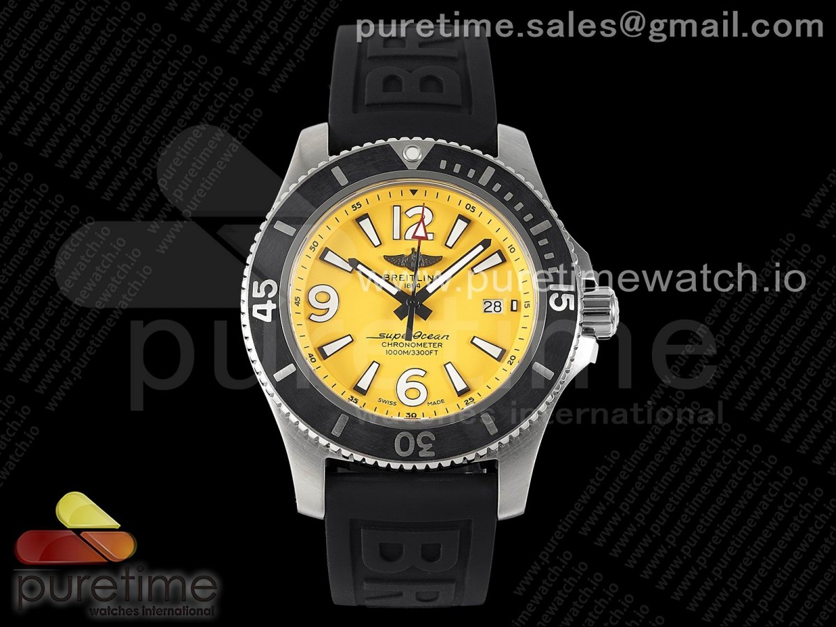 [TF] Breitling Superocean Automatic 44 Yellow Dial Black Bezel on Black Rubber Strap A2824